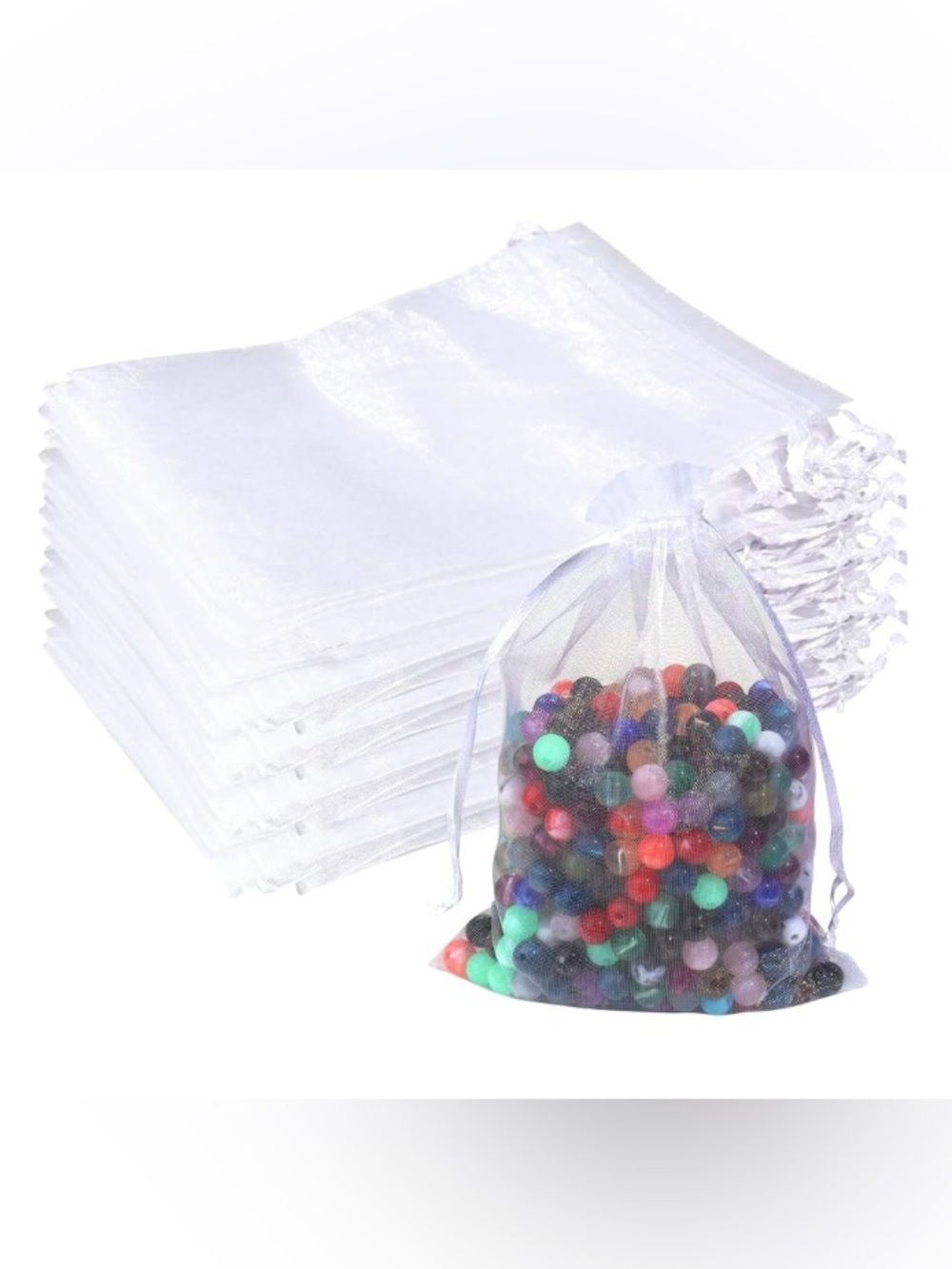 White Organza Drawstring Favor Bags for Parties 100pc Sheer Gift Pouches